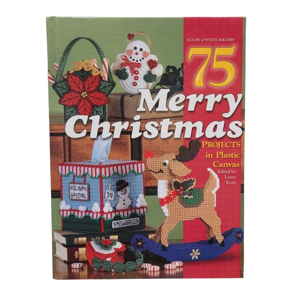 75 Merry Christmas Craft Book Plastic Canvas Yarn Needlework Patterns Vintage